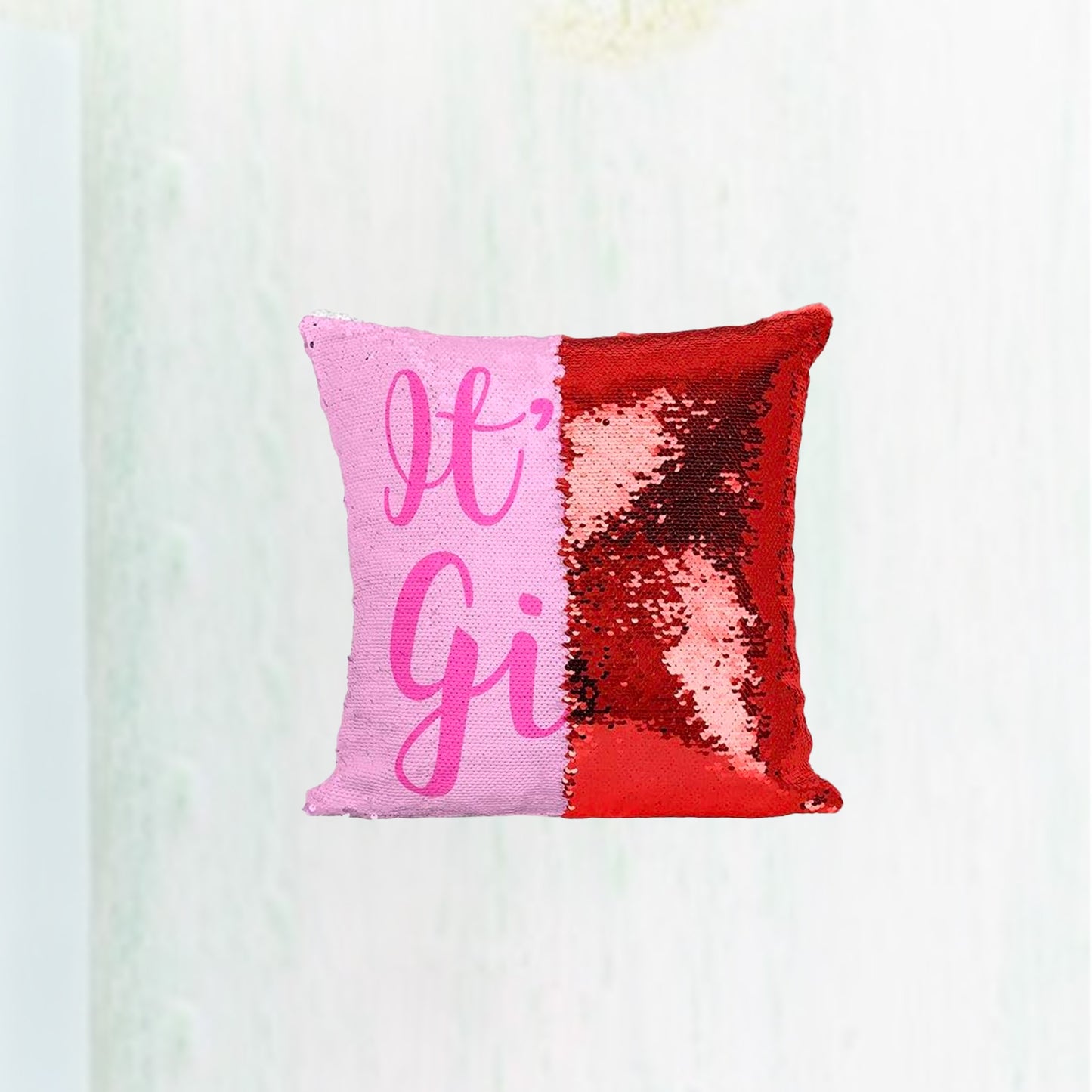 Flip Sequin Pillow Cover(Red w/ White)
