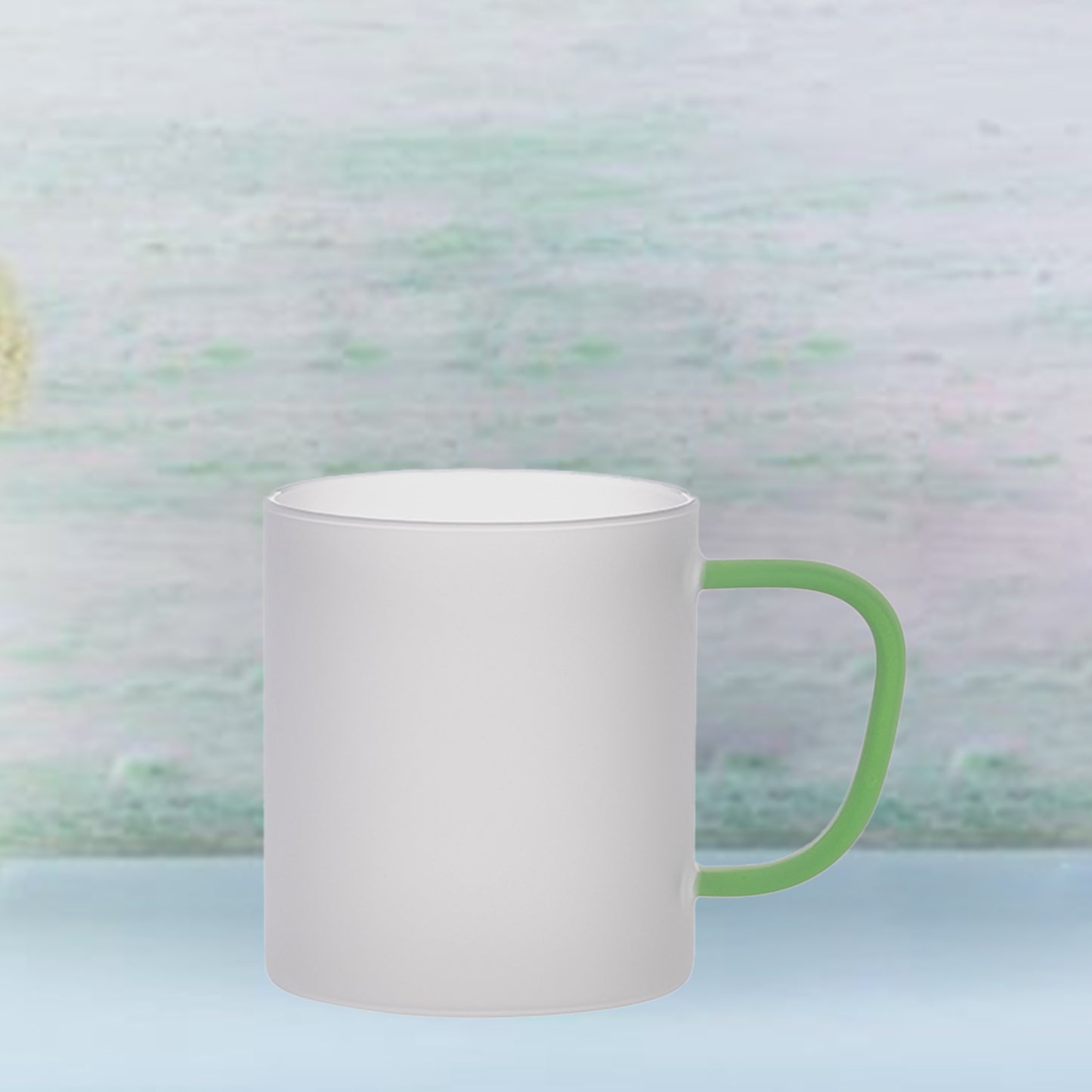 15oz/450ml Glass Mug w/ Light Green Handle(Frosted)