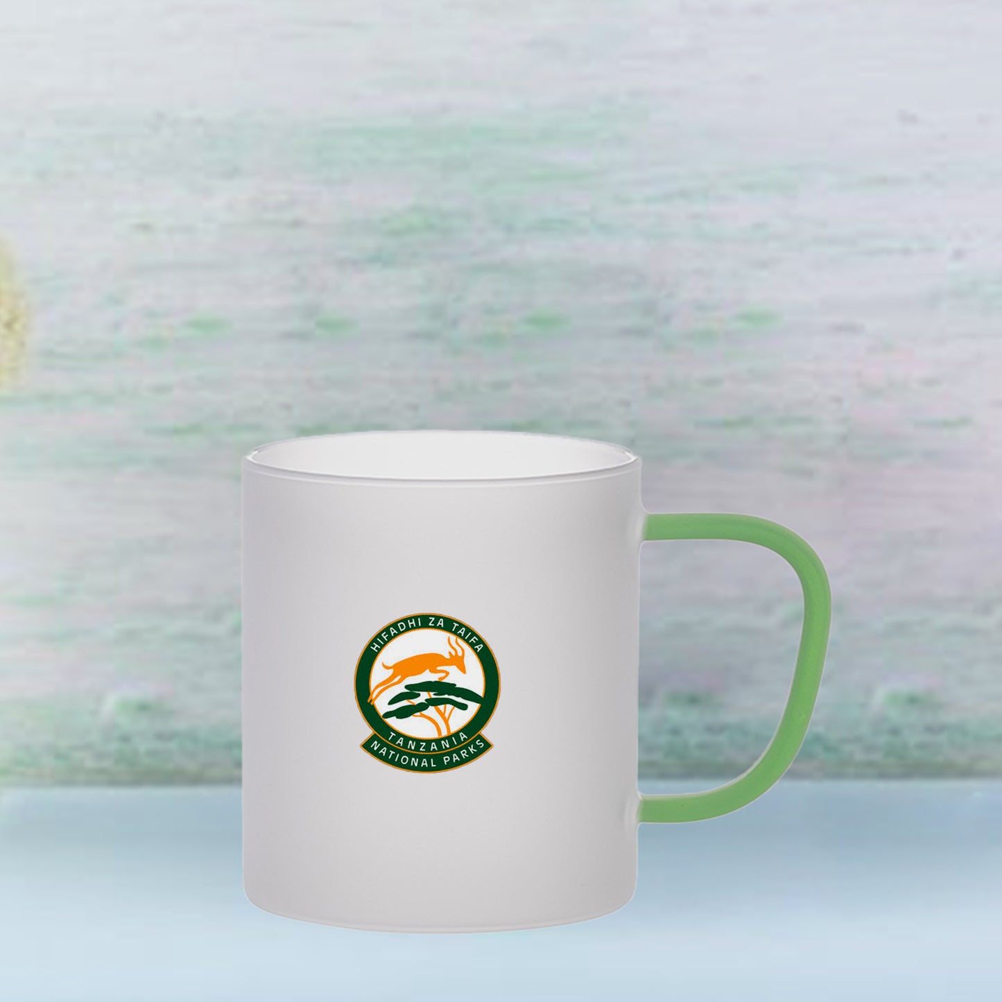 15oz/450ml Glass Mug w/ Light Green Handle(Frosted)