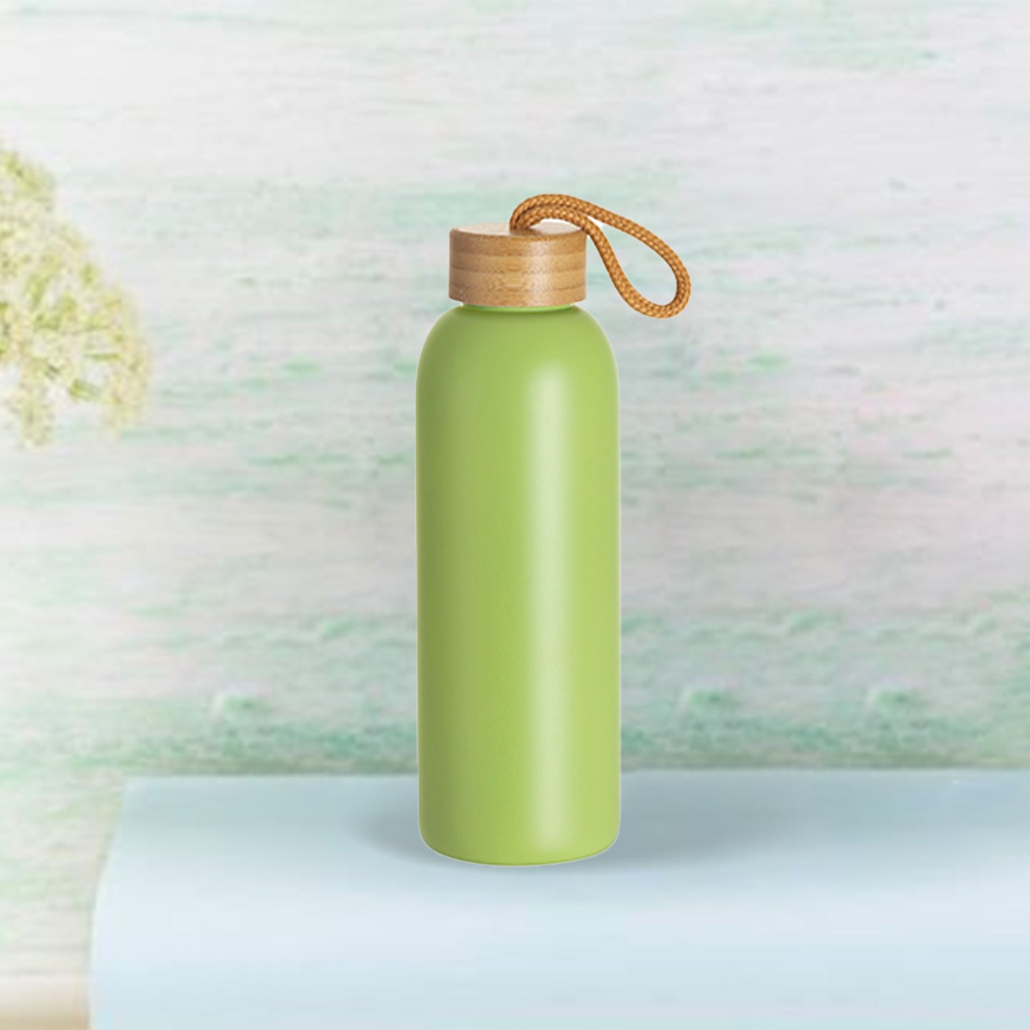 25oz/750ml Frosted Glass Bottle w/ Bamboo Lid (Light Blue)