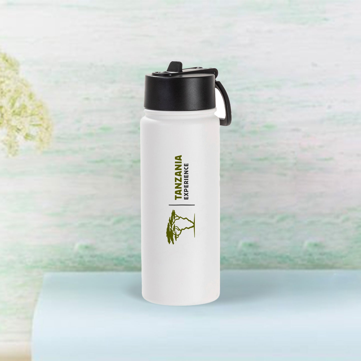18oz/550ml Stainless Steel Water Bottle w/ Wide Mouth Straw Lid & Rotating Handle(White)