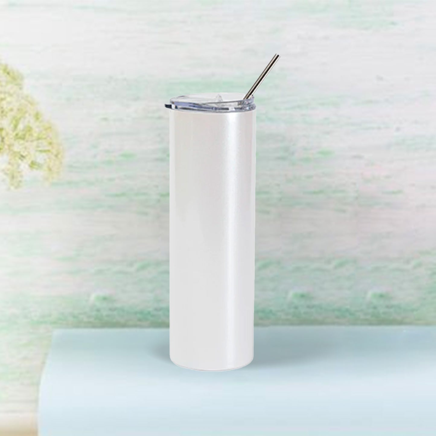 20oz/600ml Glitter Stainless Steel Skinny Tumbler with Straw & Lid(Silver)