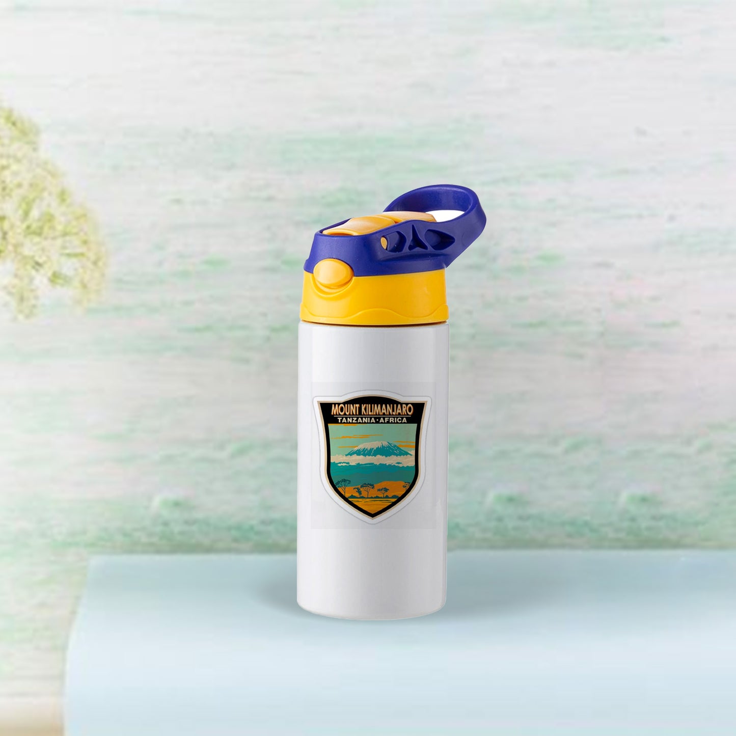 12oz/360ml Kids Stainless Steel Bottle With Silicon Straw & Blue Cap(White)