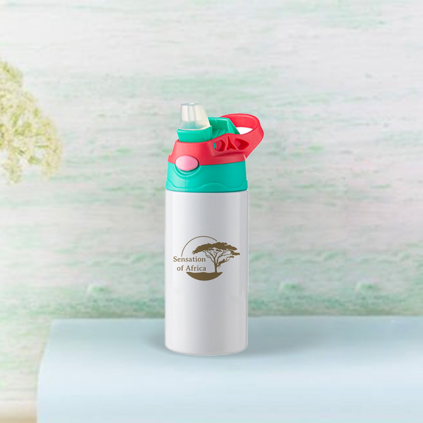 12oz/360ml Kids Stainless Steel Bottle With Silicon Straw & Red Cap(White)
