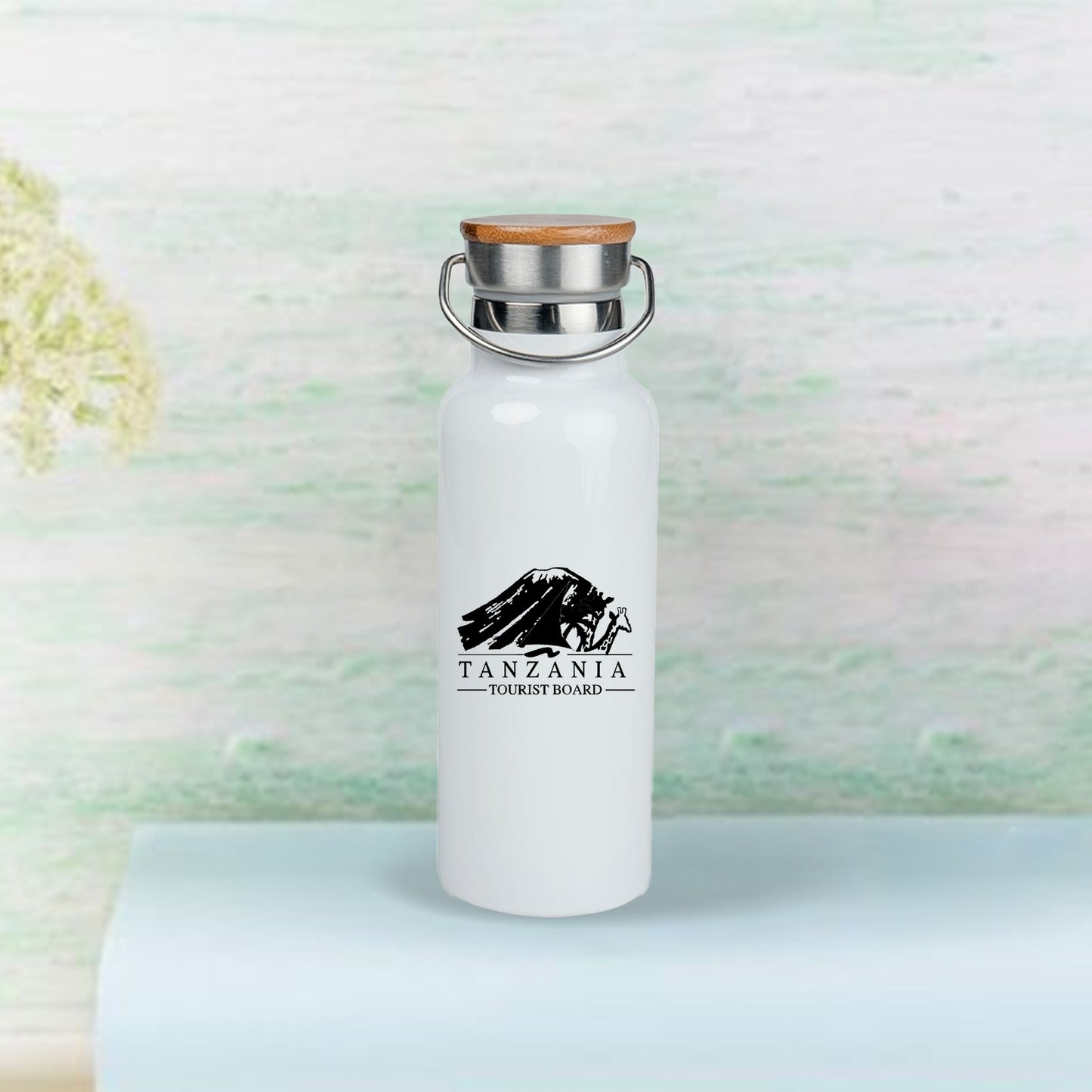 750ml/25oz Portable Bamboo Lid Stainless Steel Bottle(White)