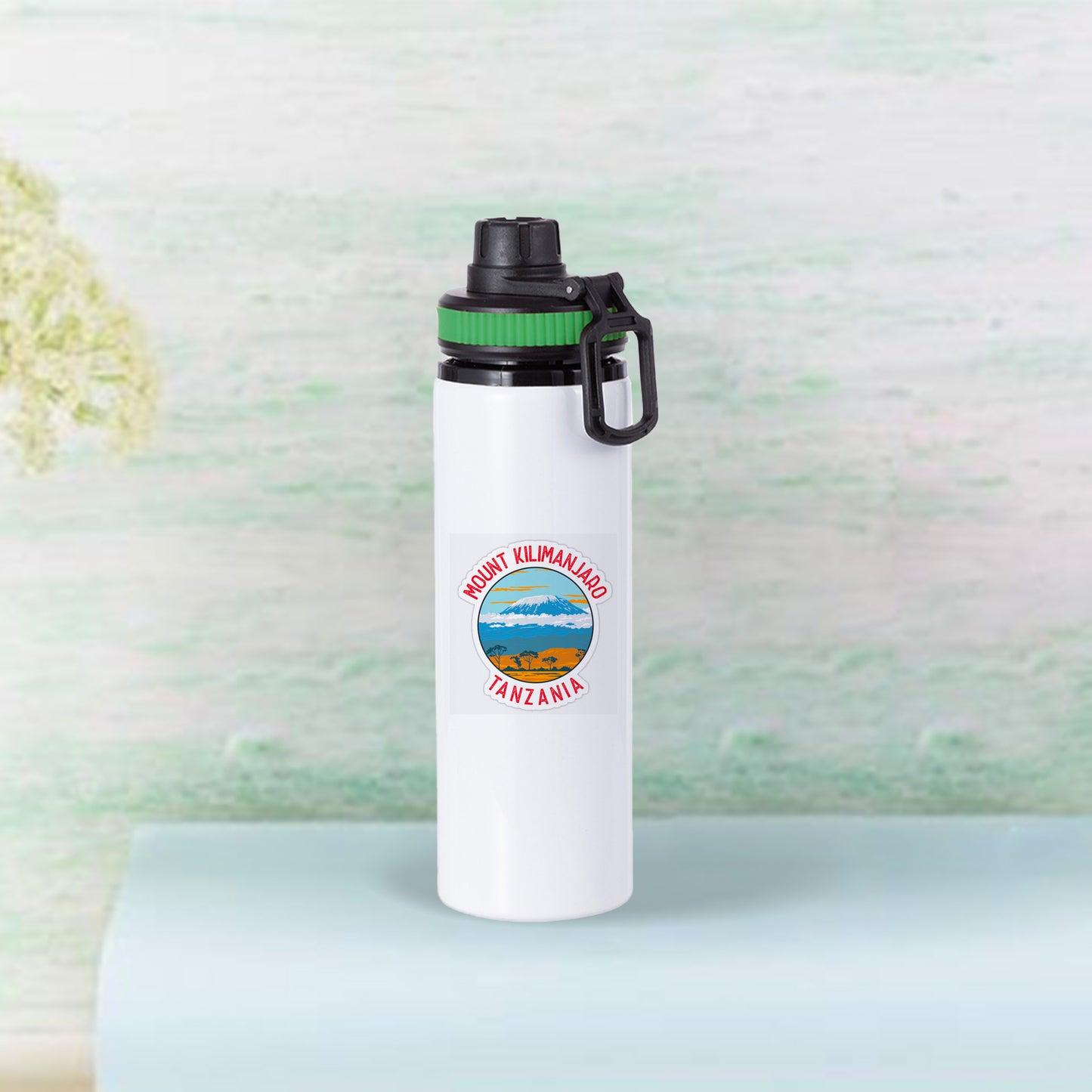 28oz/850ml Alu Water Bottle with Green Cap(White) MOQ 3000pcs