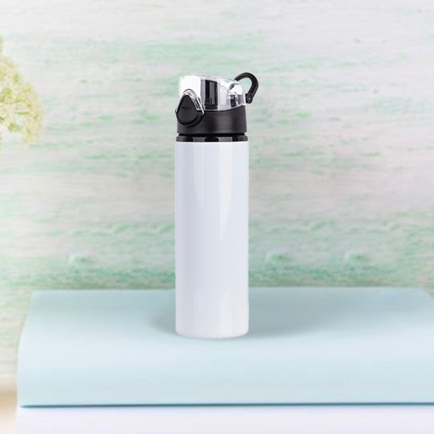 750ml Alu Water Bottle with Black Cap (White)