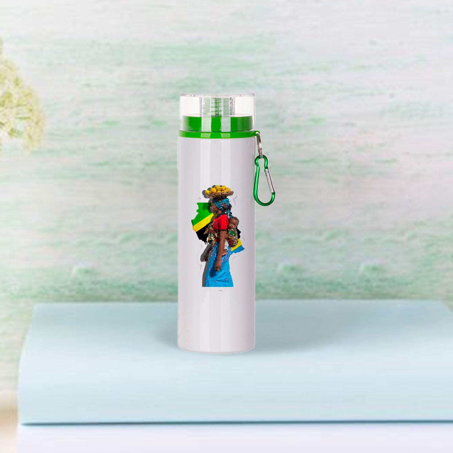 27oz/800ml Aluminum Bottle w/ Green Lid(White)