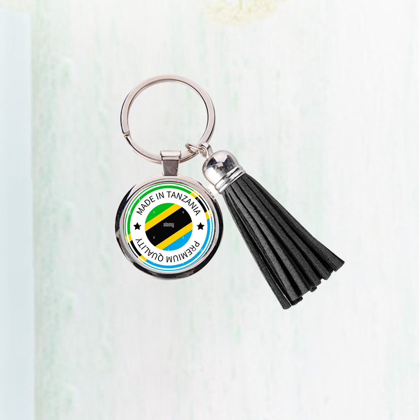 Round Keychain w/ Short Tassel(Black)