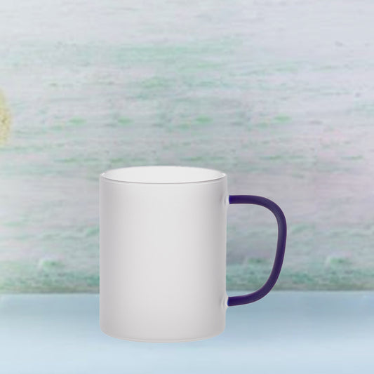 15oz/450ml Glass Mug w/ Dark Blue Handle(Frosted)