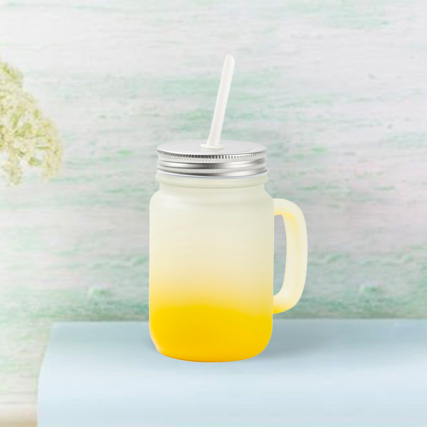 12oz/350ml Mason Jar w/ Straw(Frosted, Gradient Yellow)