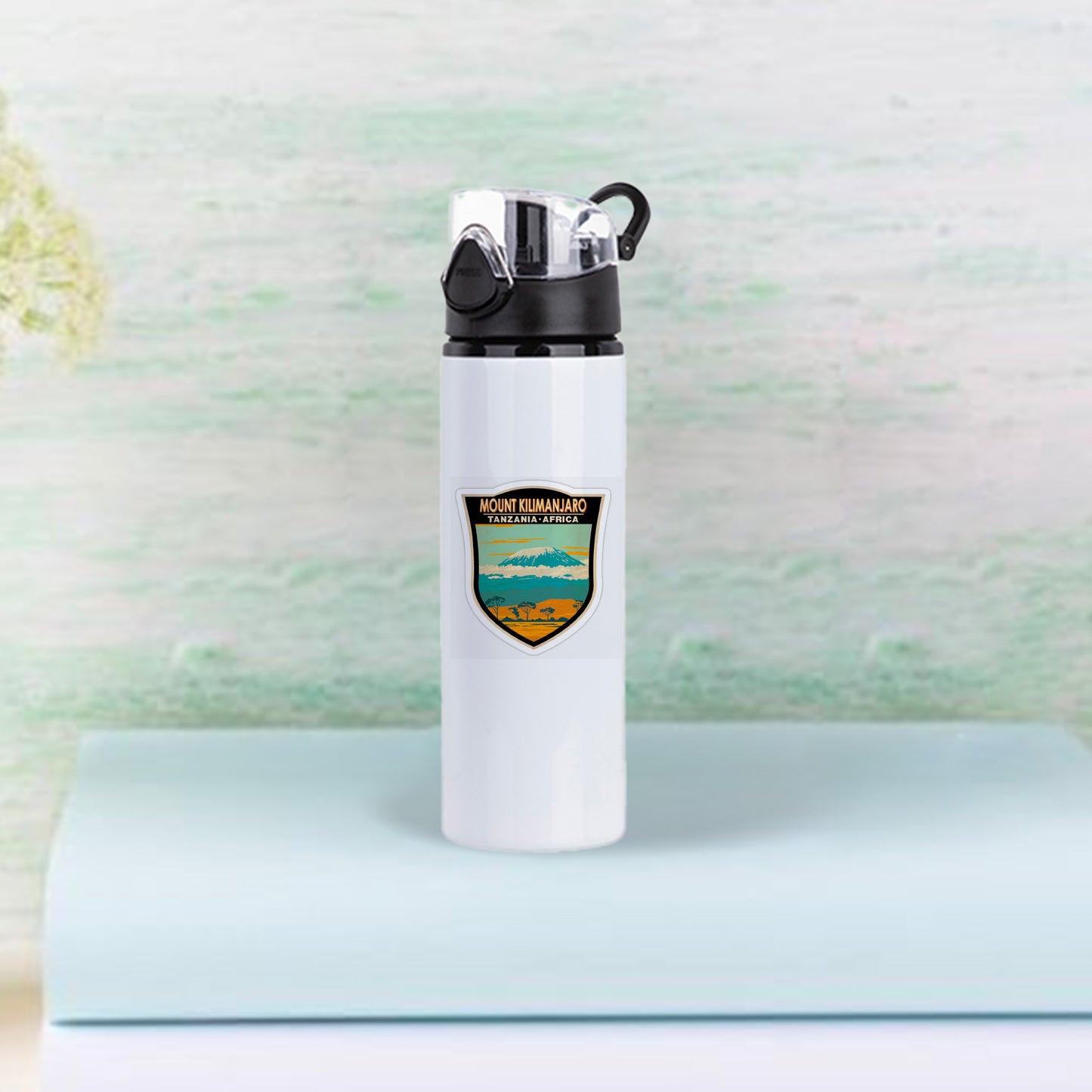 750ml Alu  Water Bottle with Black Cap (White)