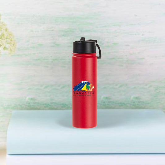 22oz/650ml Powder Coated SS Flask w/ Portable Lid(Red)