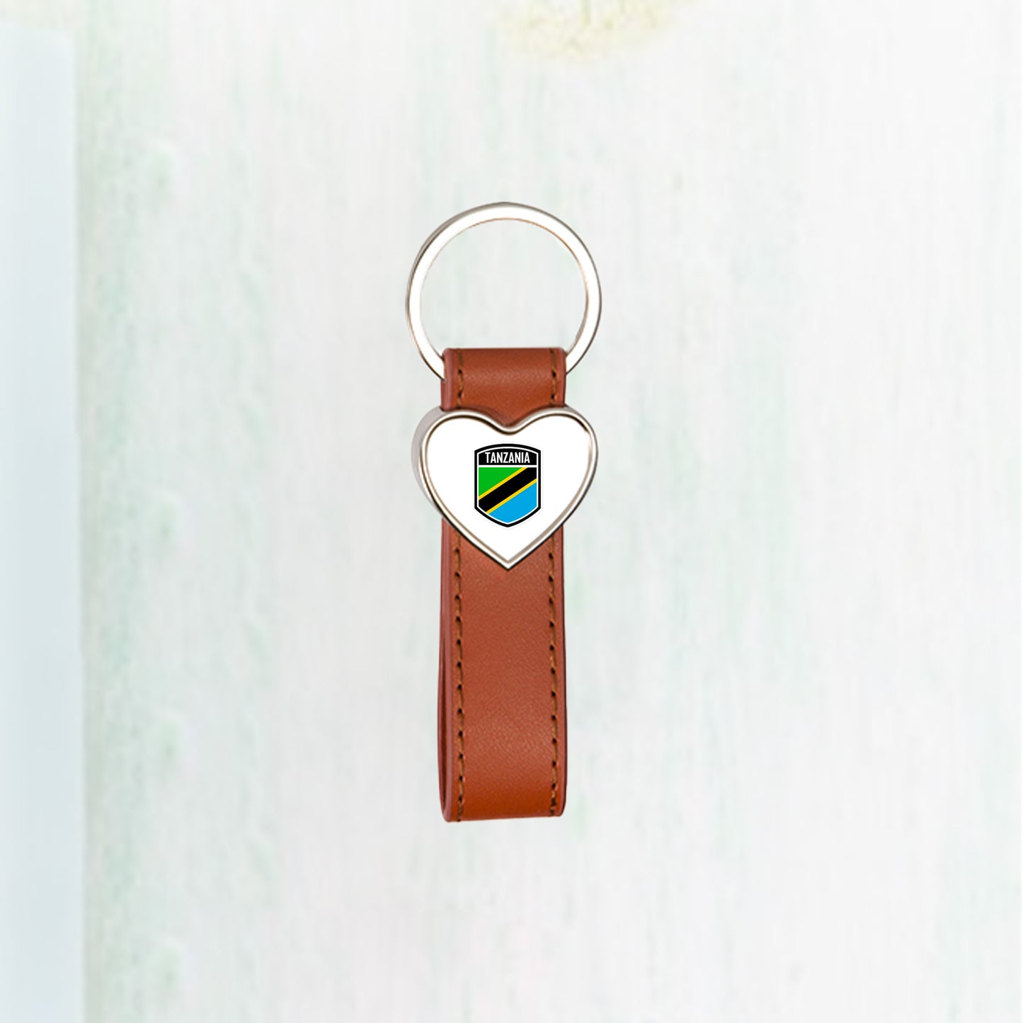 Strip PU Key Chain(Heart, Brown)